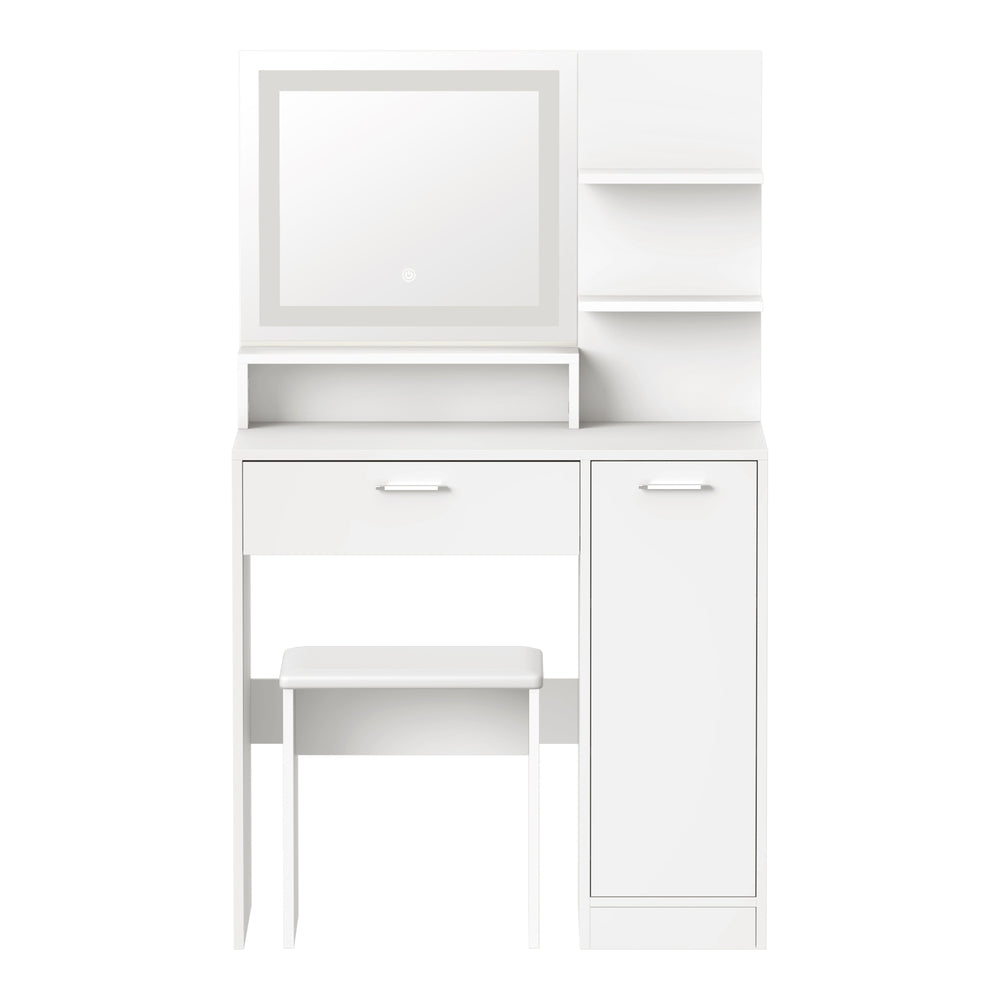 Oikiture Dressing Table Stool Set LED Light Large Cabinet White