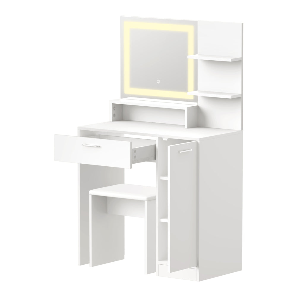 Oikiture Dressing Table Stool Set LED Light Large Cabinet White