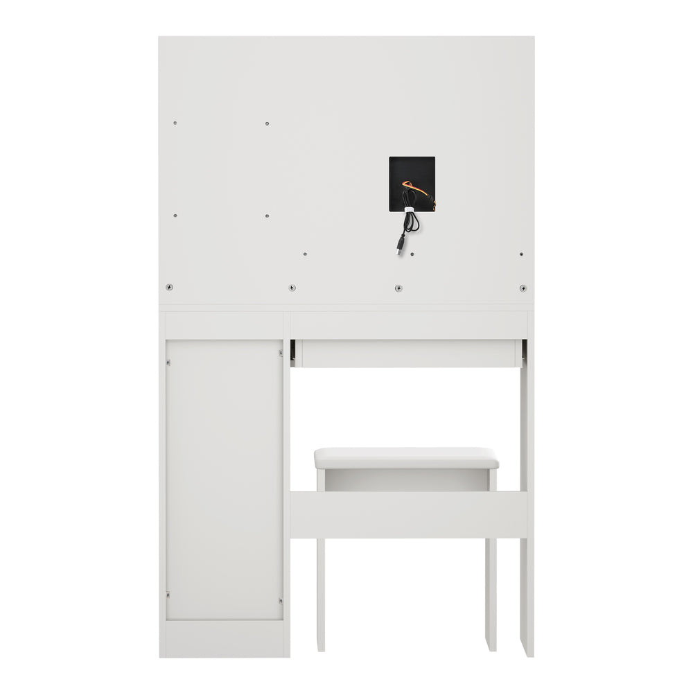 Oikiture Dressing Table Stool Set LED Light Large Cabinet White