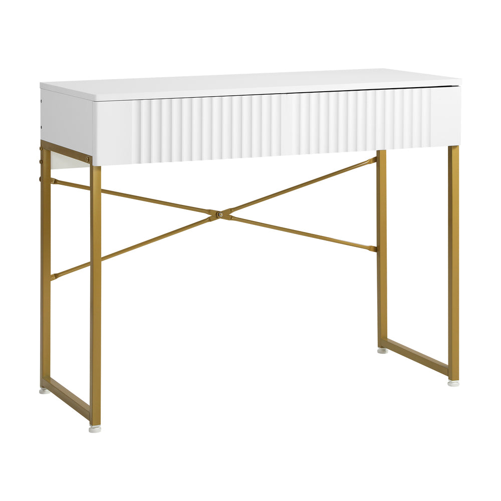 Oikiture Dressing Table Makeup Desk 2 Drawers White and Gold