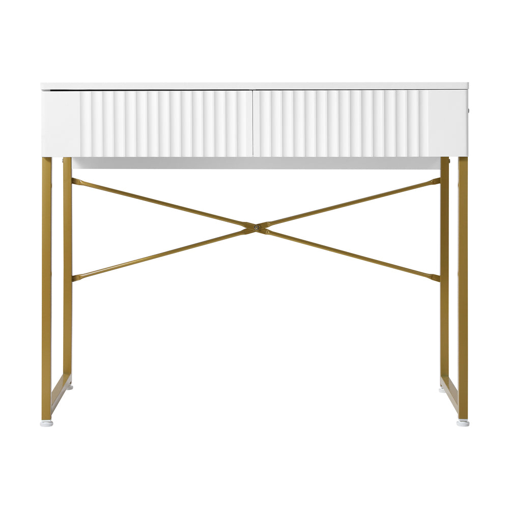 Oikiture Dressing Table Makeup Desk 2 Drawers White and Gold