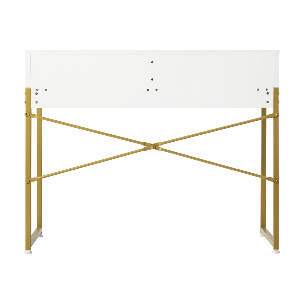 Oikiture Dressing Table Makeup Desk 2 Drawers White and Gold