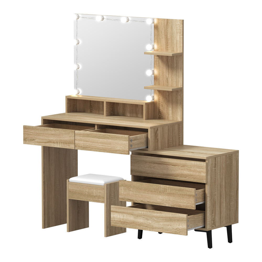 Oikiture Dressing Table Stool Set 10 LED Bulbs Natural