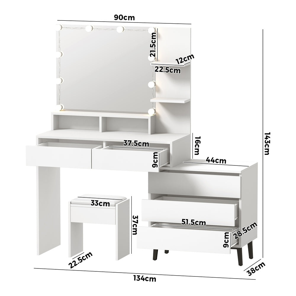 Oikiture Dressing Table Stool Set 10 LED Bulbs White