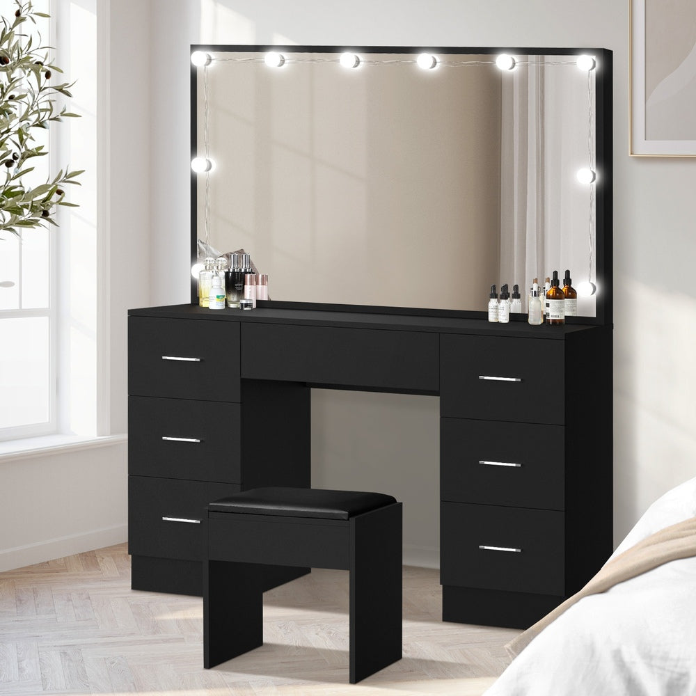 Oikiture Dressing Table Large Makeup Mirror 10 LED Bulbs Black