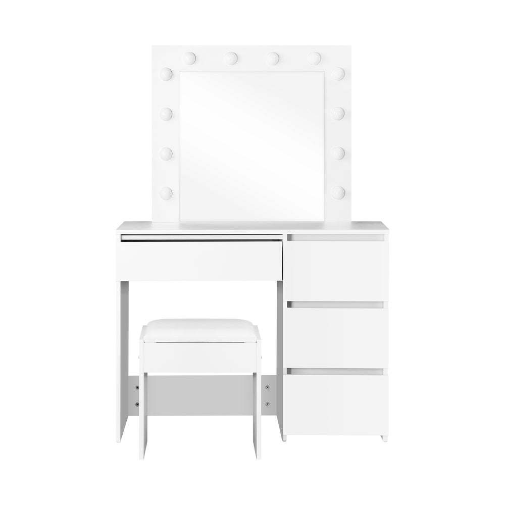 Oikiture Dressing Table Stool Set with 12 Bulbs Mirror White