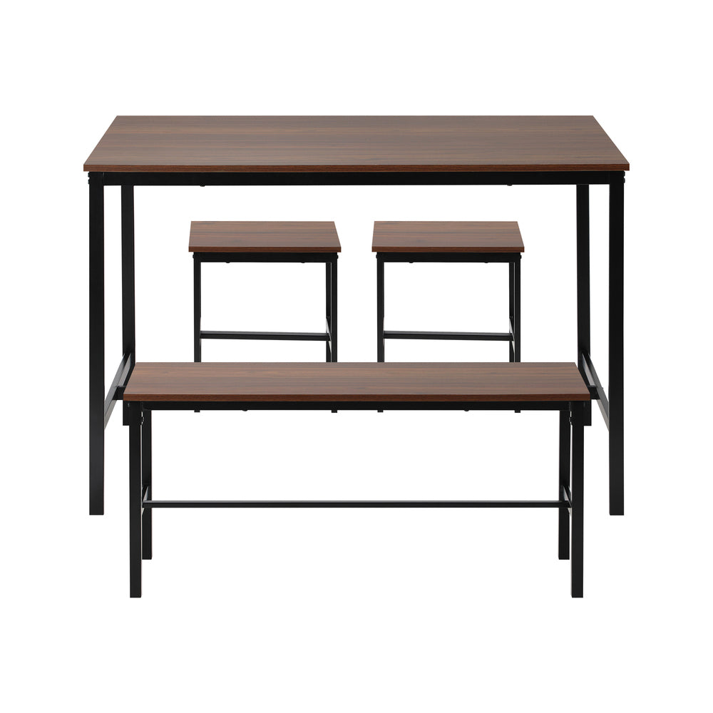 Oikiture Industrial Dining Table 4 Seaters with Kitchen Bench Chairs Natural