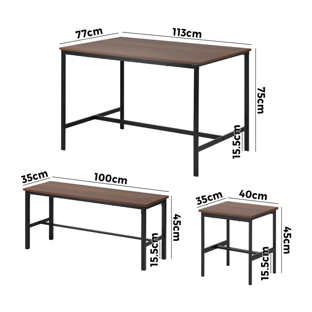 Oikiture Industrial Dining Table 4 Seaters with Kitchen Bench Chairs Natural