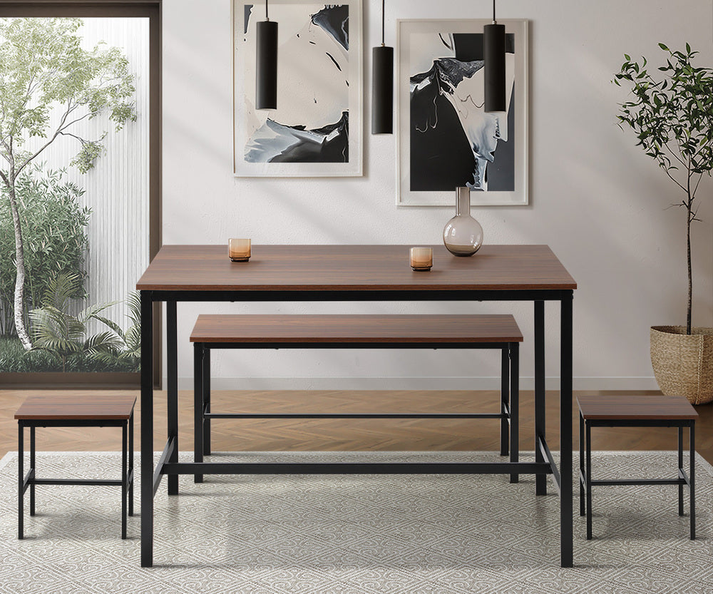 Oikiture Industrial Dining Table 4 Seaters with Kitchen Bench Chairs Natural