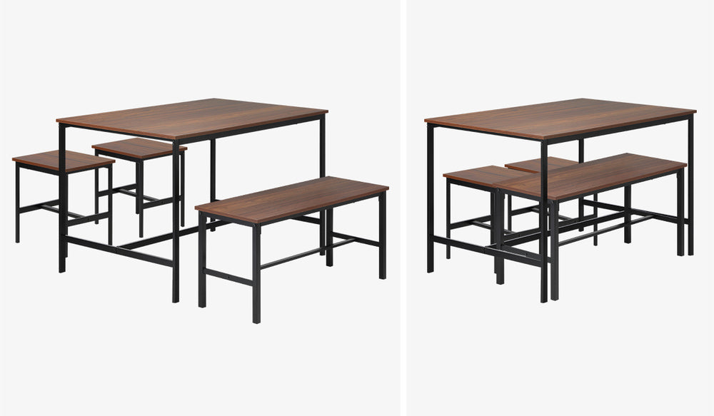 Oikiture Industrial Dining Table 4 Seaters with Kitchen Bench Chairs Natural