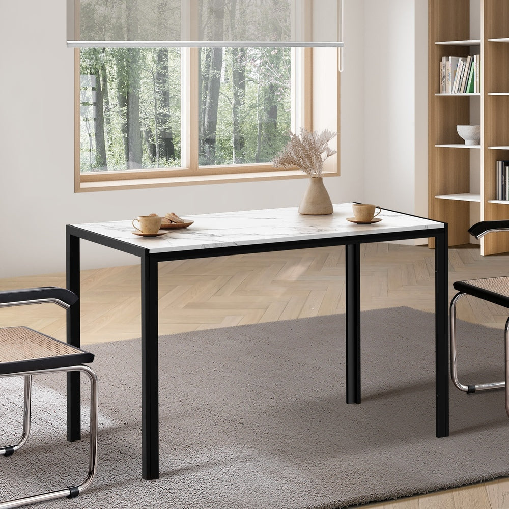 Oikiture 120cm Rectangular Dining Table with Metal Leg White&Black