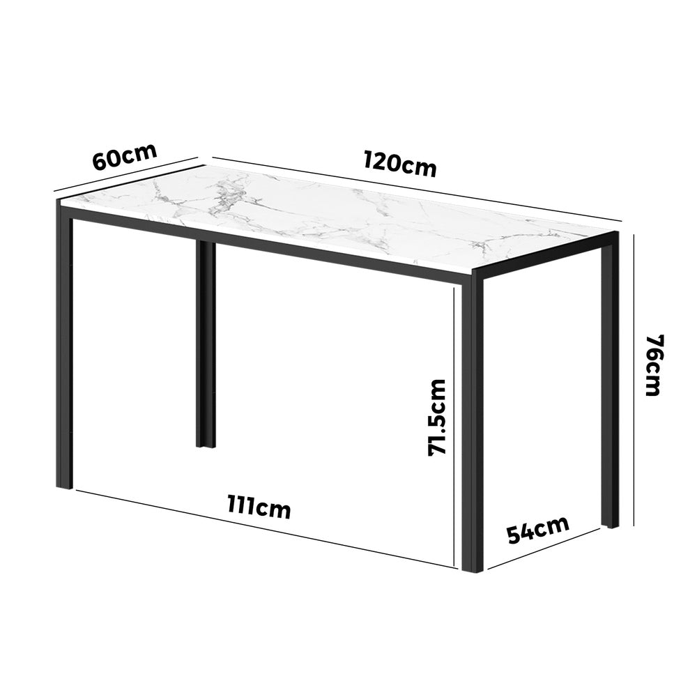 Oikiture 120cm Rectangular Dining Table with Metal Leg White&Black