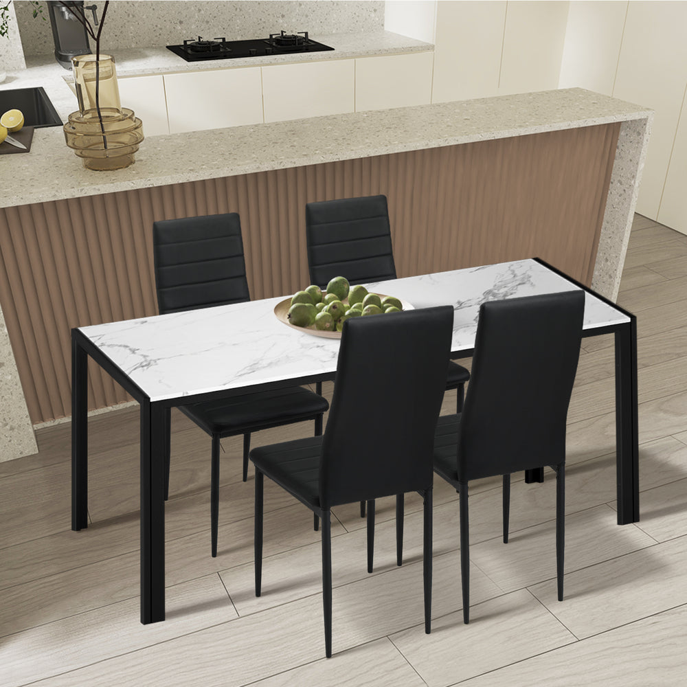 Oikiture 120cm Rectangular Dining Table with Metal Leg White&Black