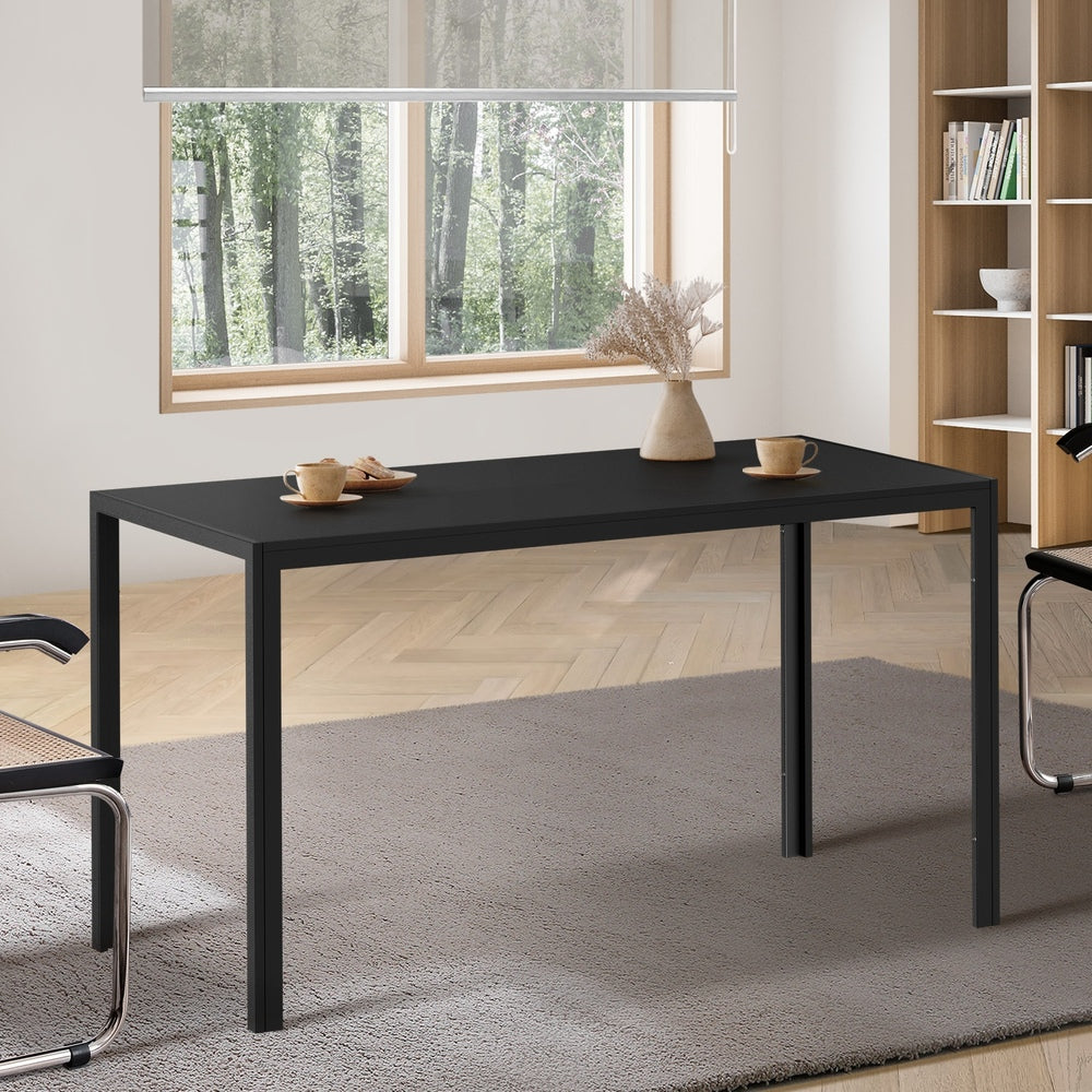 Oikiture 140cm Rectangular Dining Table with Metal Leg Black