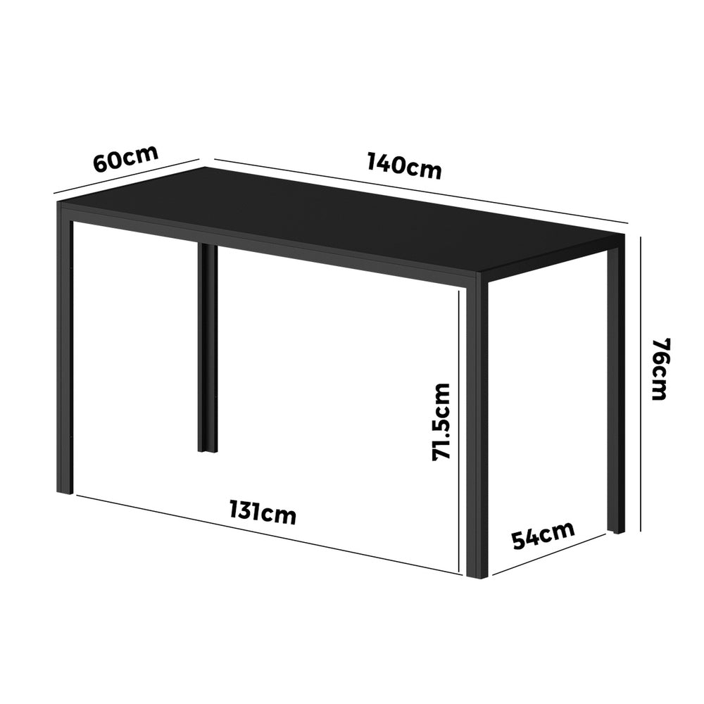 Oikiture 140cm Rectangular Dining Table with Metal Leg Black