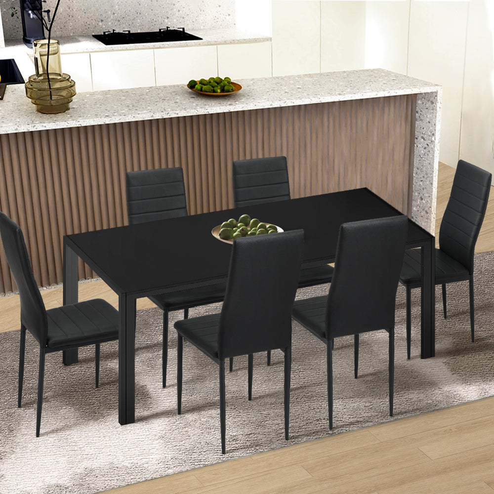 Oikiture 140cm Rectangular Dining Table with Metal Leg Black
