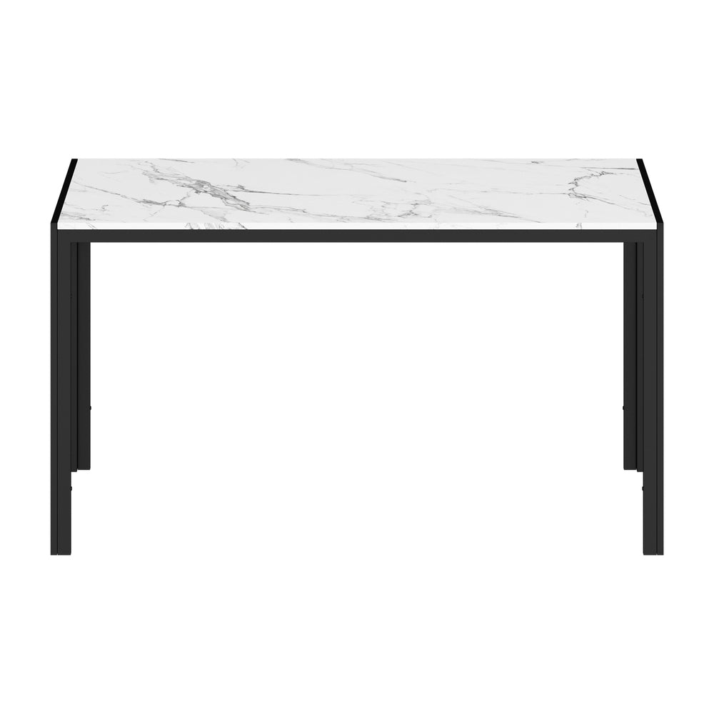 Oikiture 140cm Rectangular Dining Table with Metal Leg White&Black