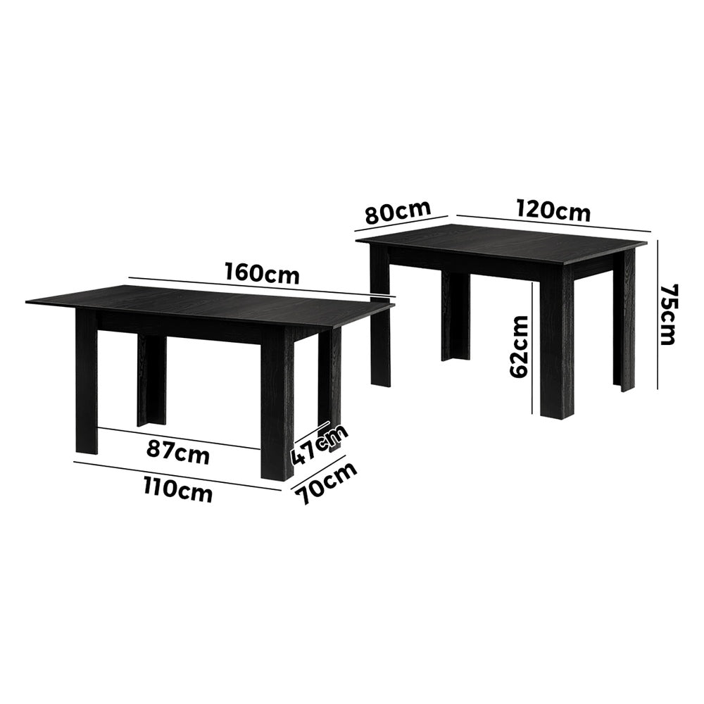 Oikiture 160cm Extendable Dining Table Cafe Table Black