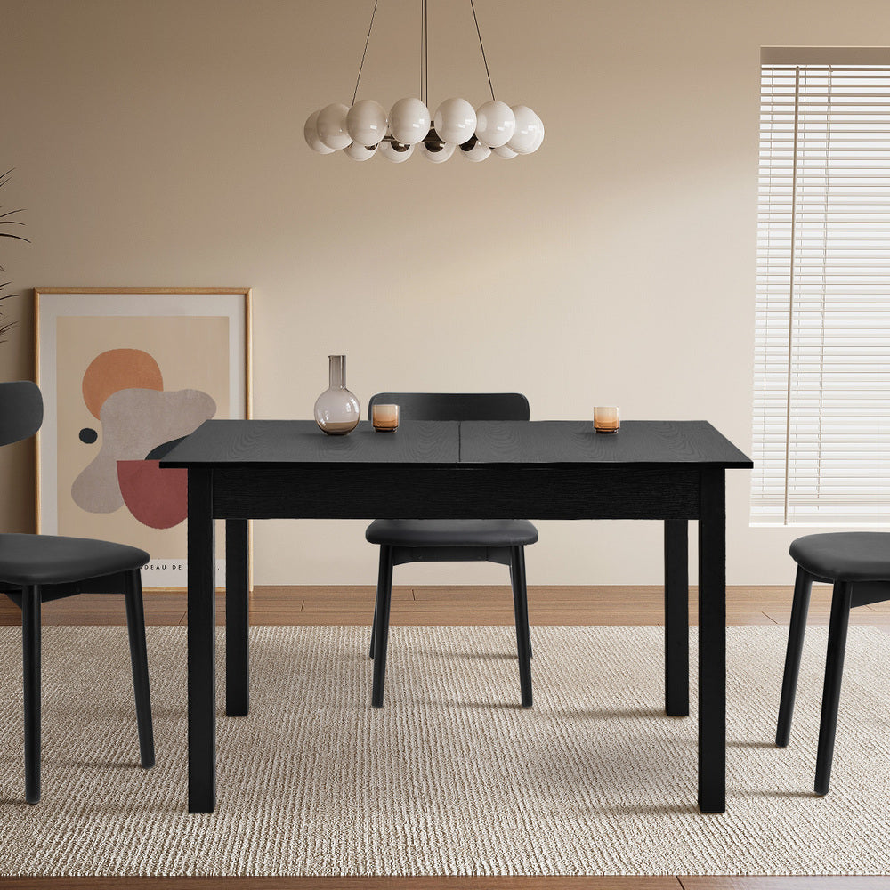 Oikiture Extendable Dining Table 1.2-1.6m Wooden Kitchen Table Black