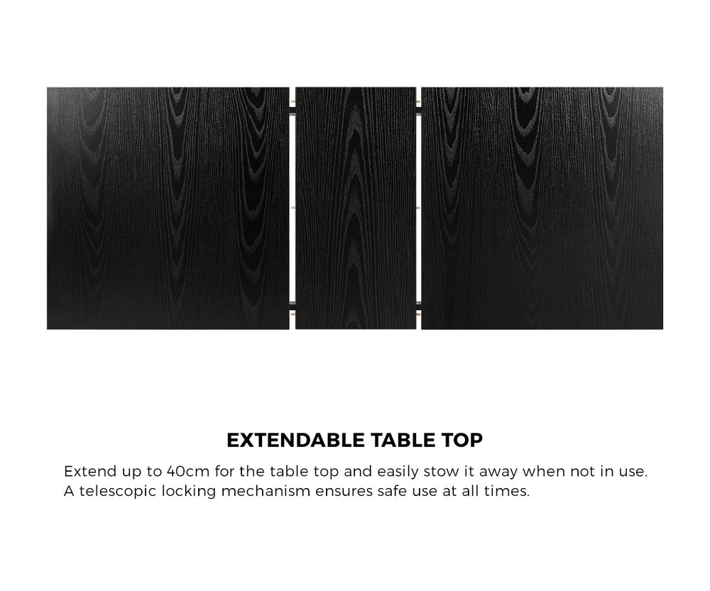Oikiture Extendable Dining Table 1.2-1.6m Wooden Kitchen Table Black