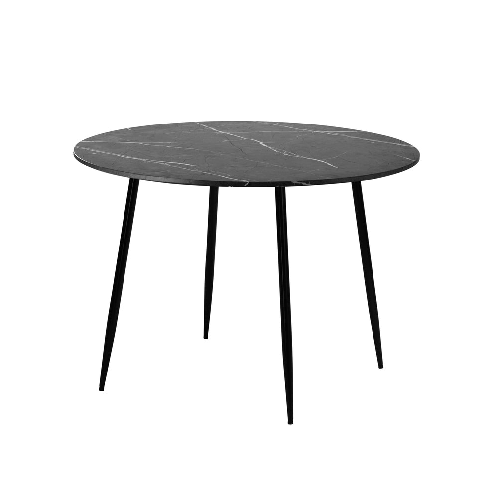Oikiture 110cm Dining Table With Marble Effect Round Wooden Grey&Black
