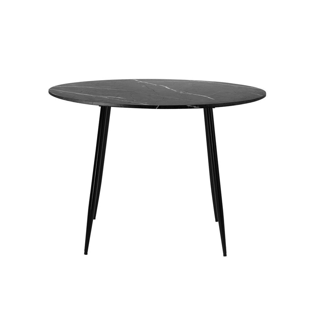 Oikiture 110cm Dining Table With Marble Effect Round Wooden Grey&Black