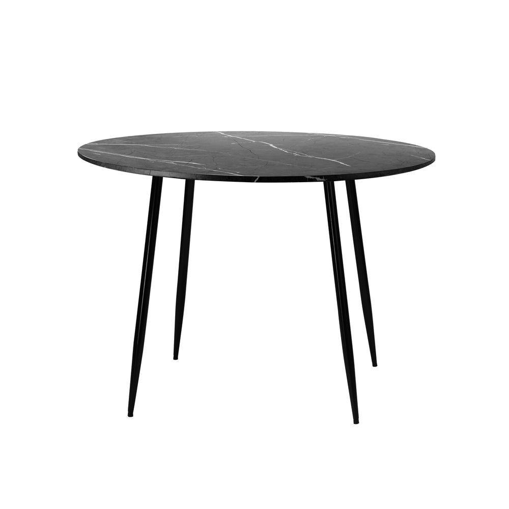 Oikiture 110cm Dining Table With Marble Effect Round Wooden Grey&Black