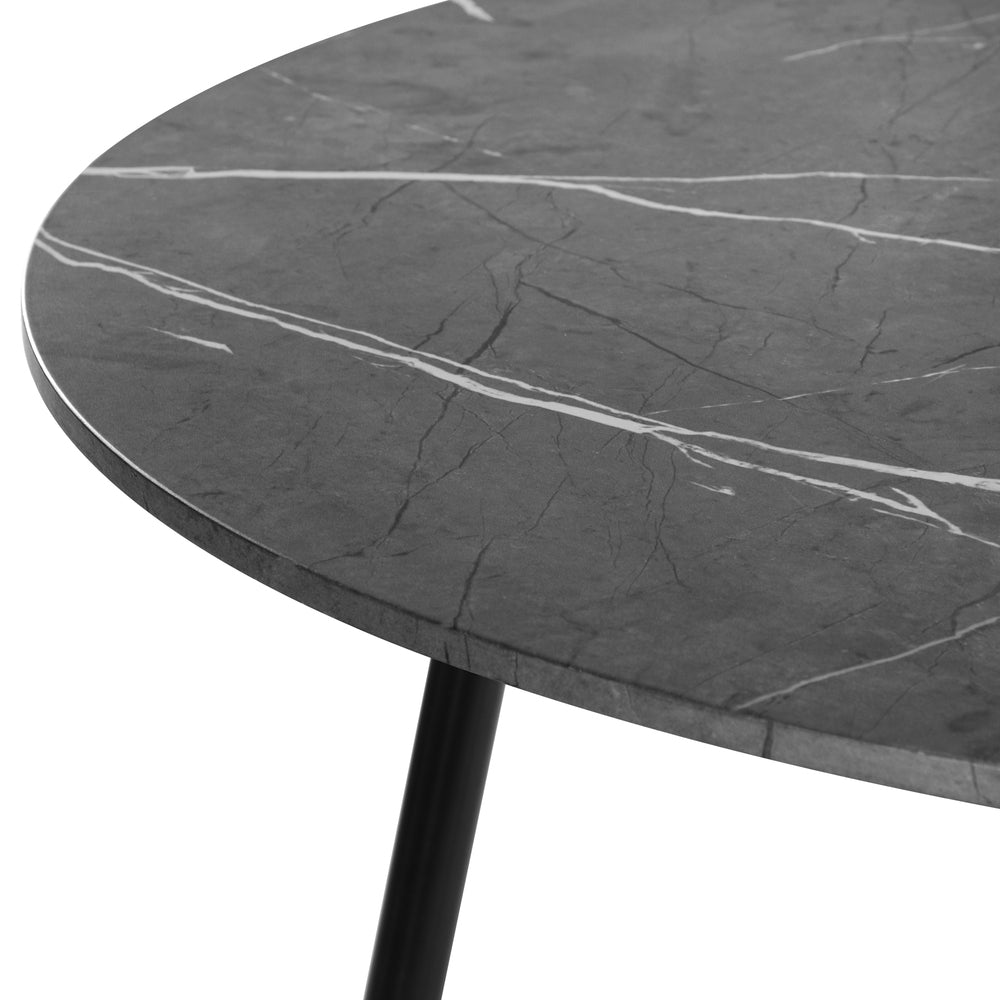 Oikiture 110cm Dining Table With Marble Effect Round Wooden Grey&Black