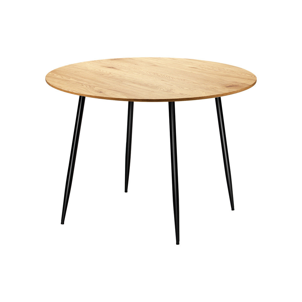 Oikiture 110cm Round Dining Table With Metal Legs Wooden Black