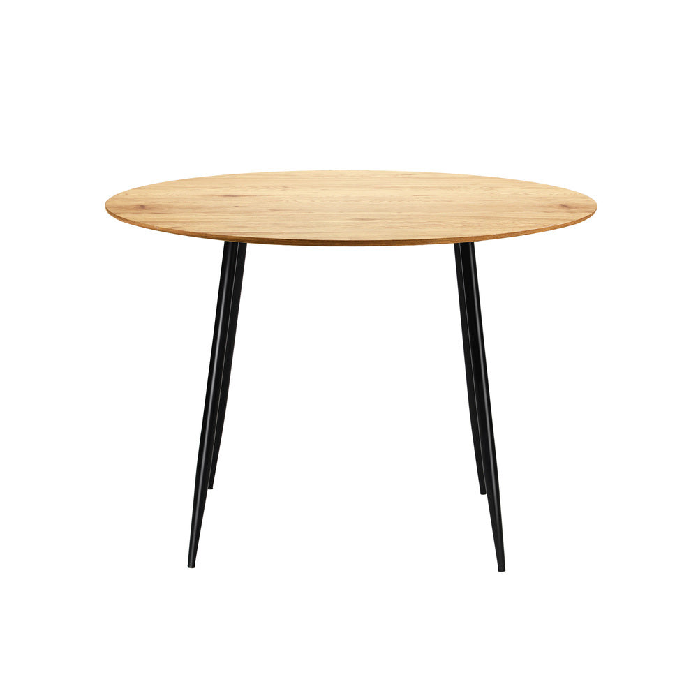 Oikiture 110cm Round Dining Table With Metal Legs Wooden Black