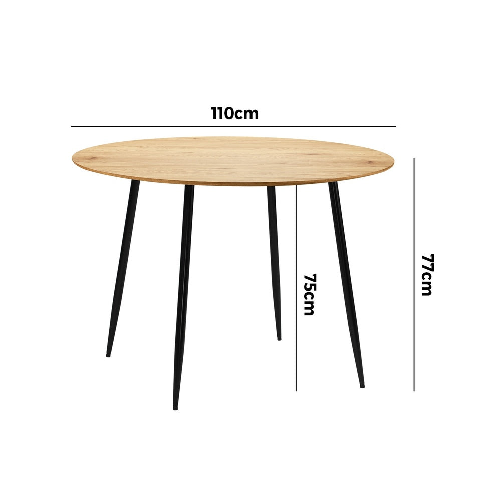 Oikiture 110cm Round Dining Table With Metal Legs Wooden Black