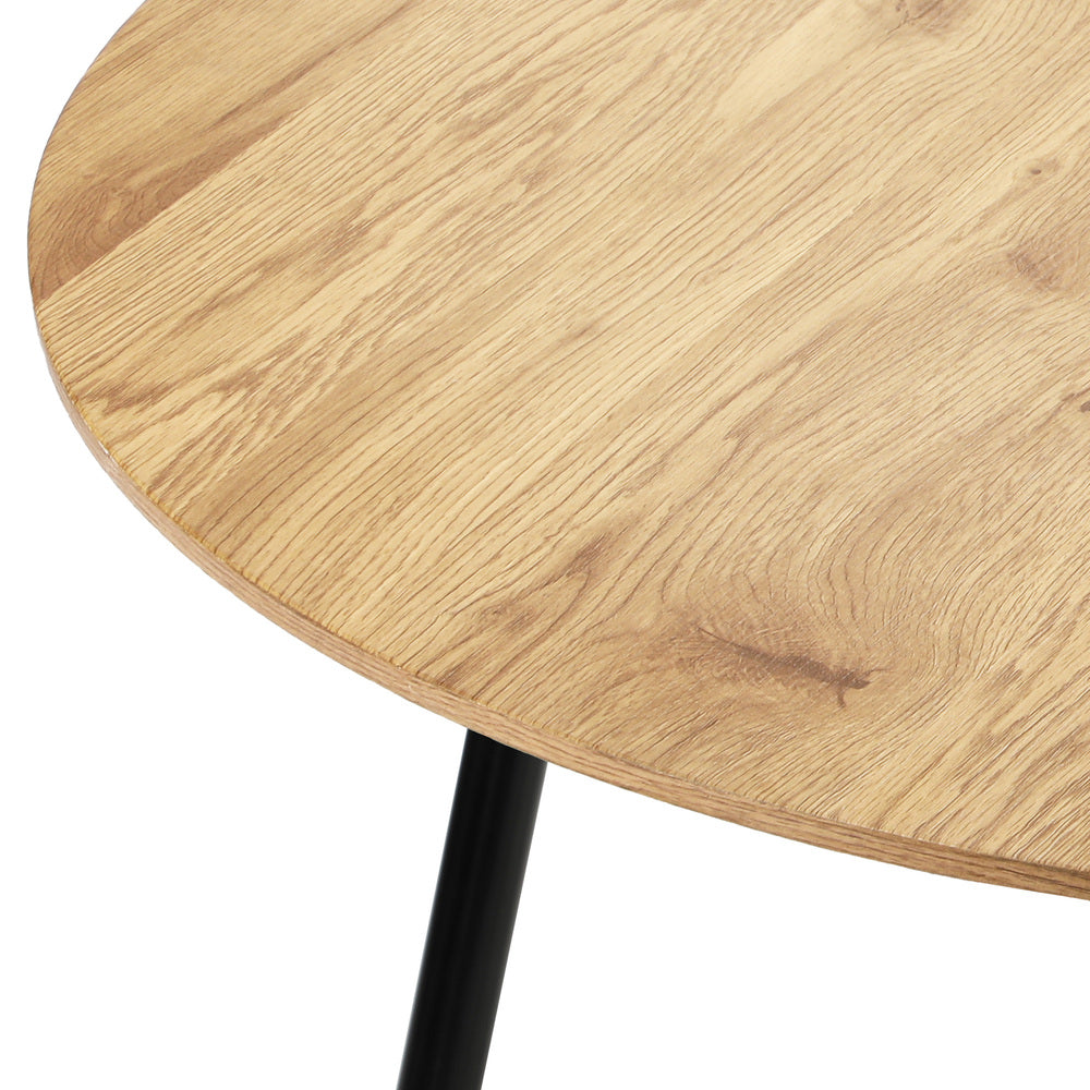 Oikiture 110cm Round Dining Table With Metal Legs Wooden Black