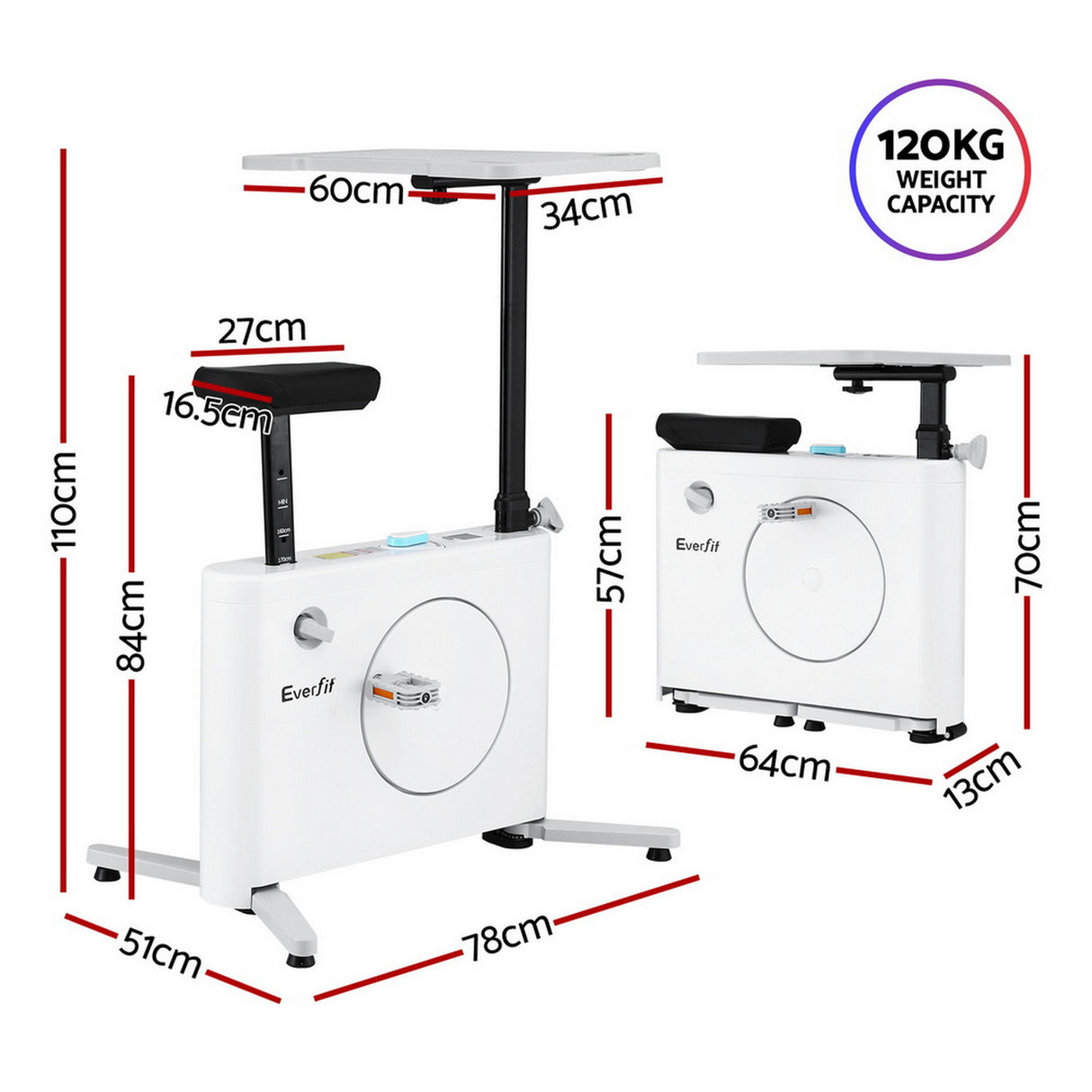 Everfit Exercise Bike Magnetic Desk Bike with Tabletop Fitness Home Workout Gym