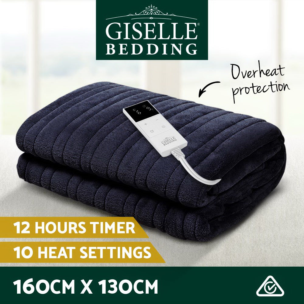 Giselle Bedding Cozy Electric Fleece Throw Blanket with Washable Design - Charcoal