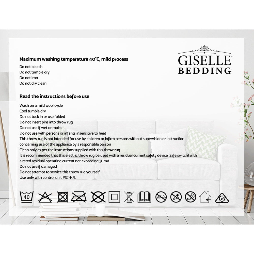 Giselle Bedding Cozy Electric Fleece Throw Blanket with Washable Design - Charcoal