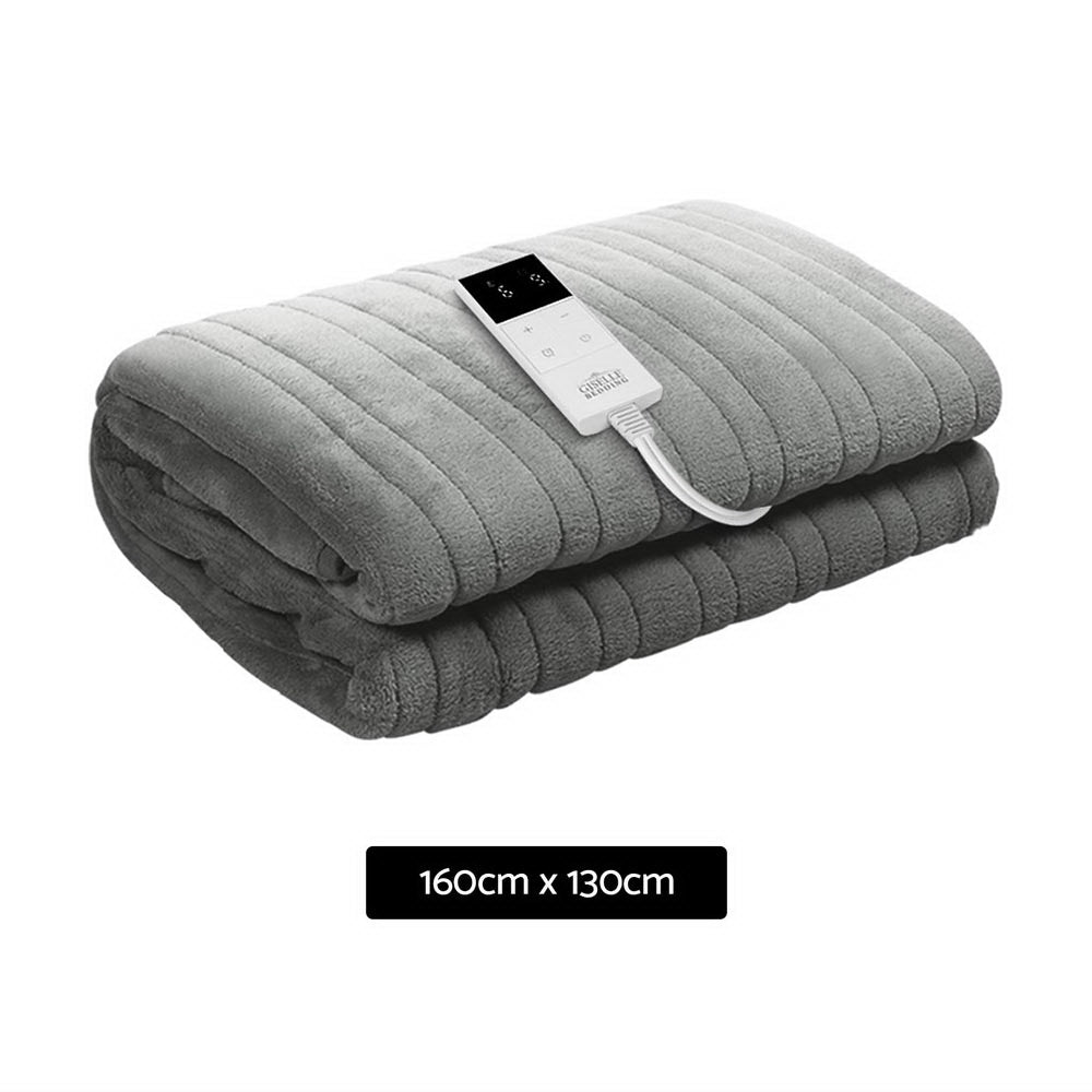 Giselle Bedding Heated Coral Fleece Throw Blanket - Machine Washable Silver with Customizable Warmth