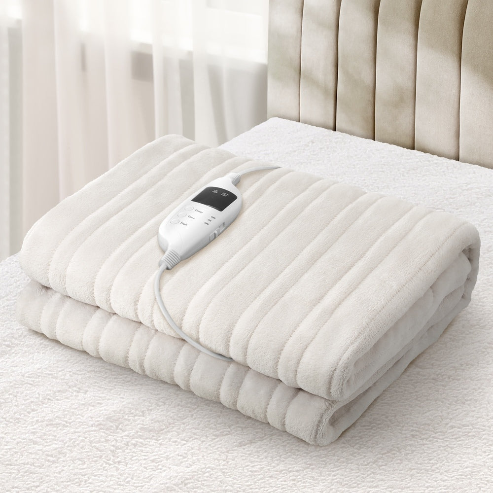 Bedra Electric Heated Throw Rug Washable Flannel Cream