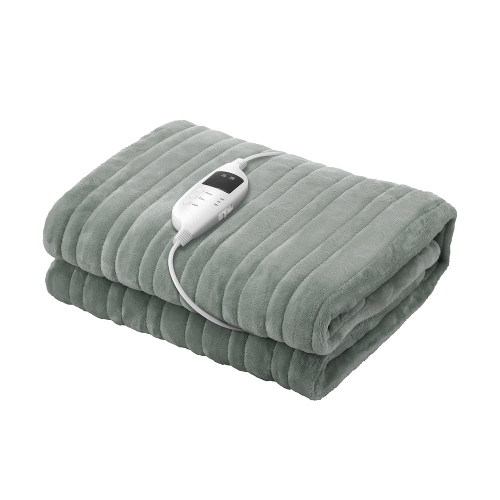 Bedra Electric Heated Blanket Washable Throw Rug Coral Fleece Light Green