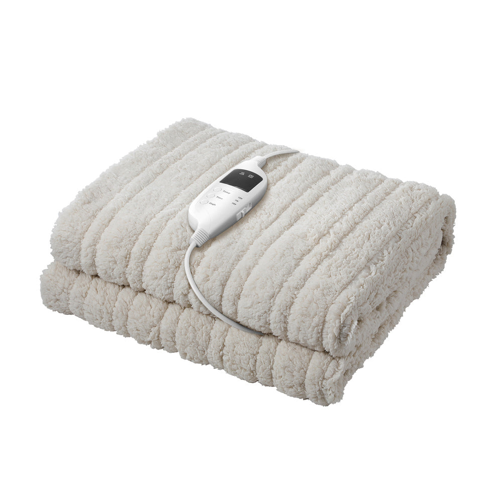 Bedra Electric Heated Blanket Washable Throw Rug Sherpa Coral Fleece Navy Beige