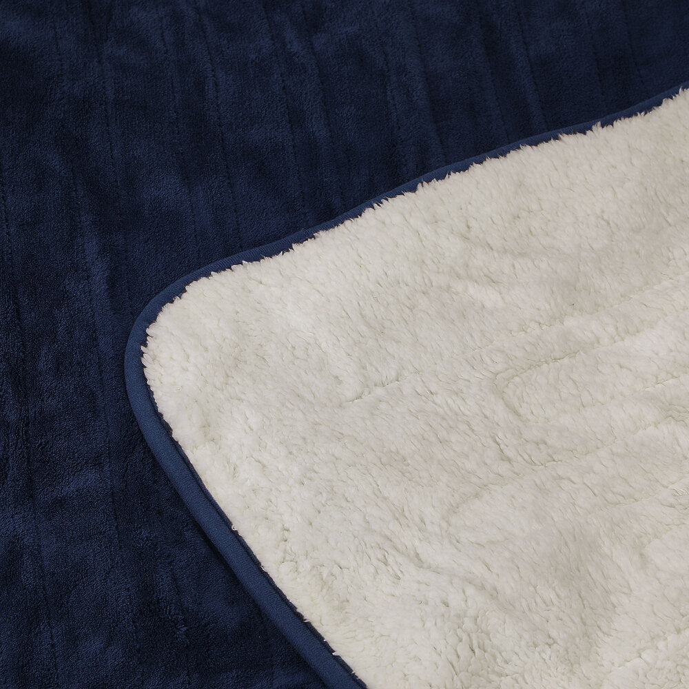 Bedra Electric Heated Blanket Washable Throw Rug Sherpa Coral Fleece Navy Beige