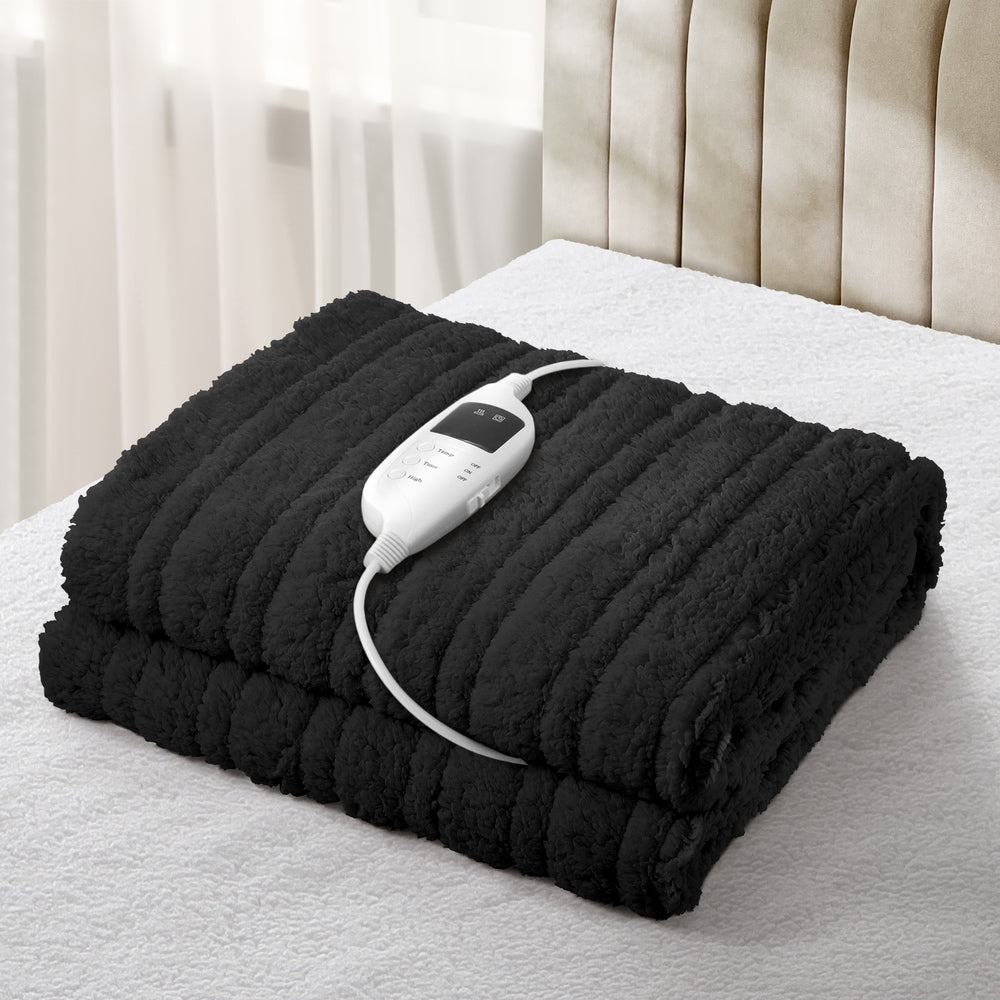 Bedra Electric Heated Blanket Washable Throw Rug Sherpa Coral Fleece Charcoal