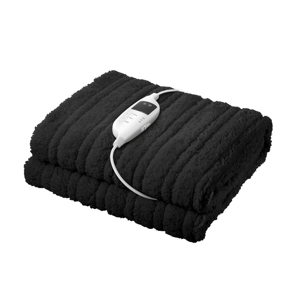 Bedra Electric Heated Blanket Washable Throw Rug Sherpa Coral Fleece Charcoal