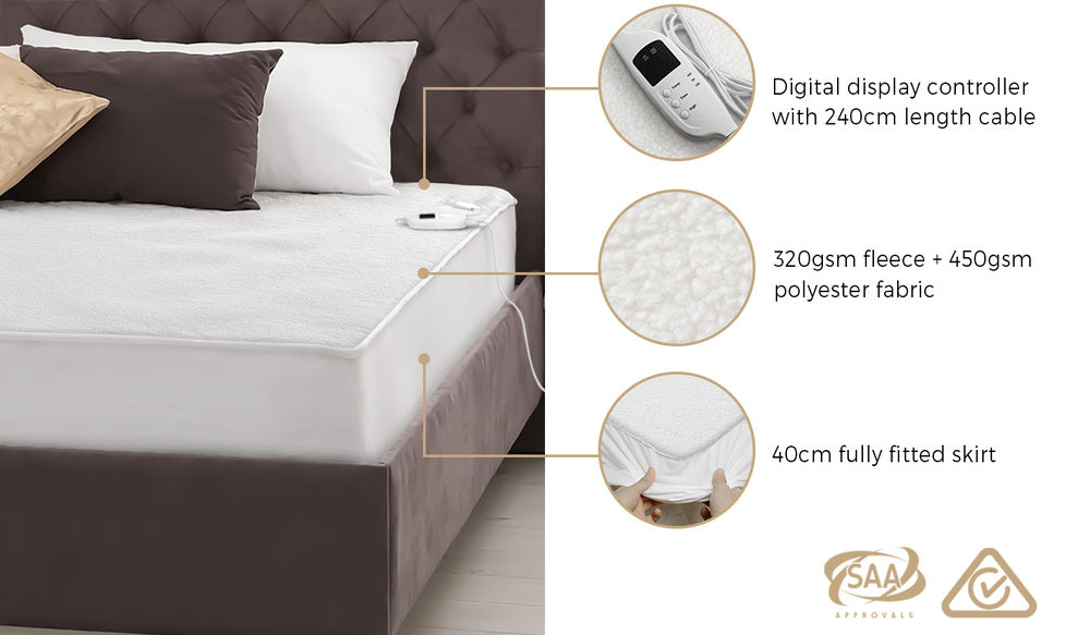 Bedra Electric Blanket Fully Fitted Fleece Heated King Single