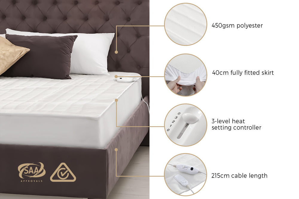Bedra Electric Blanket Fully Fitted Polyester Washable Single