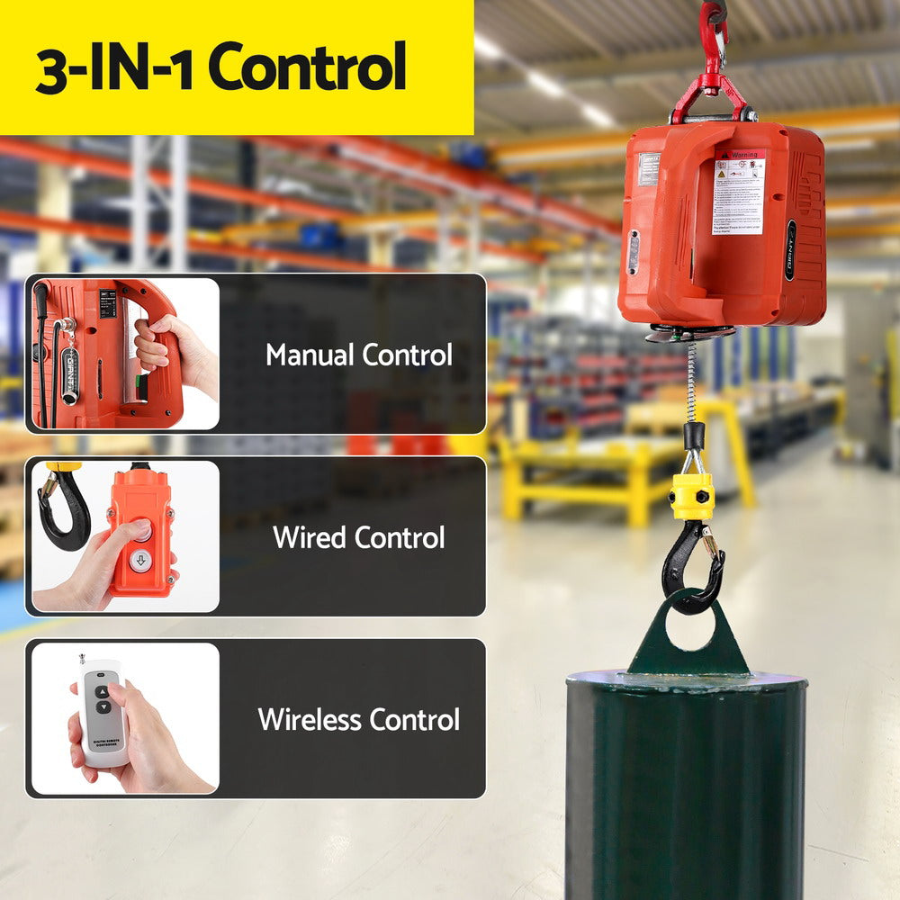 Giantz 500KG Electric Hoist with Wired/Wireless Remote Control for Effortless Lifting