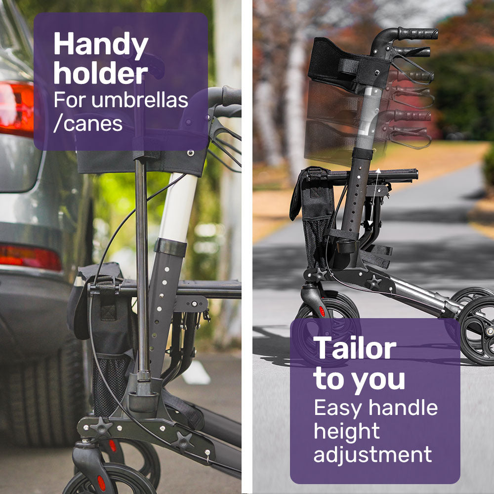 EQUIPMED EasyStride Quick-Fold Aluminium Rollator - Titanium