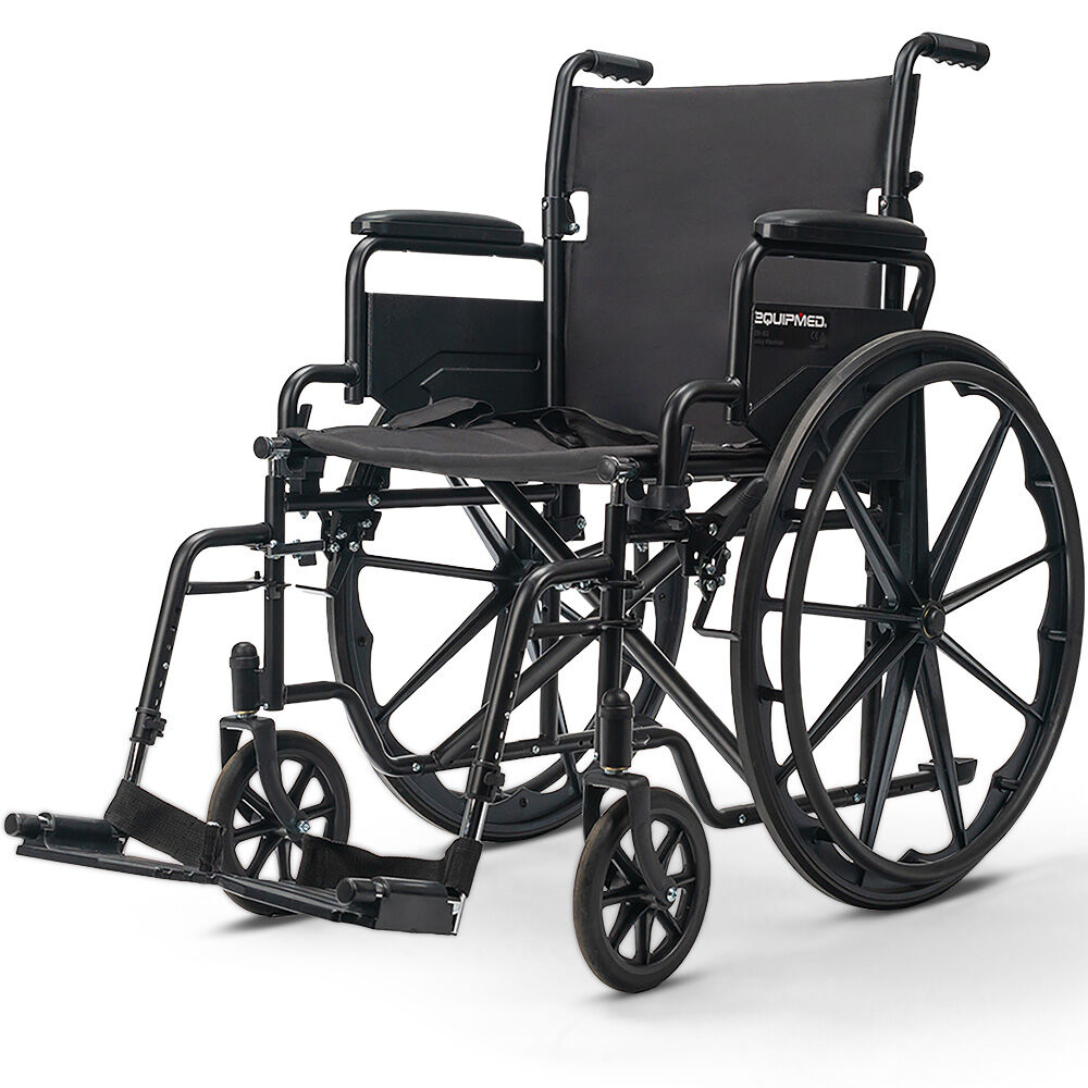 EQUIPMED Cruiseline 24' 136kg Capacity Retractable Armrests Folding Wheelchair - Black