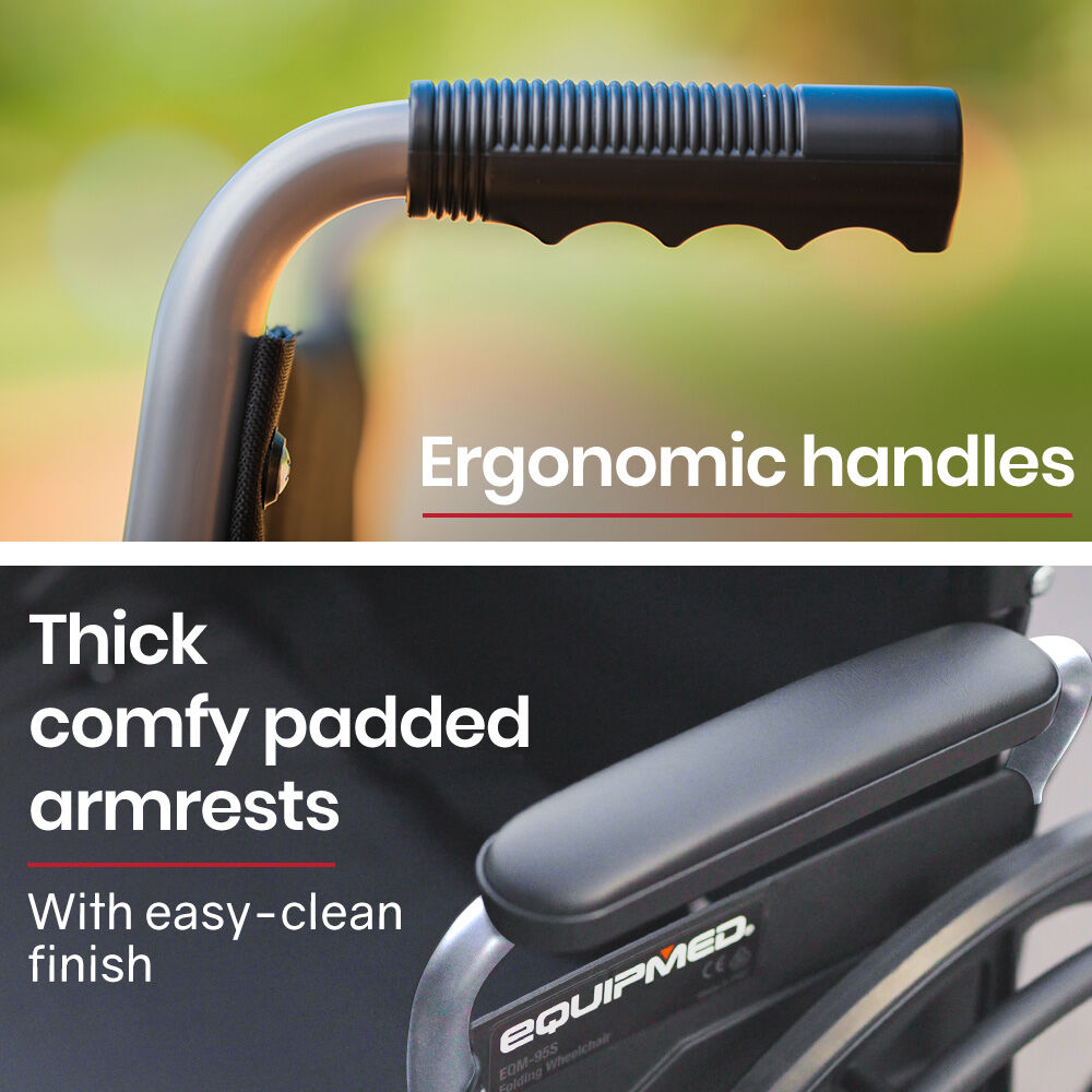 EQUIPMED Cruiseline 24' 136kg Capacity Retractable Armrests Folding Wheelchair - Grey