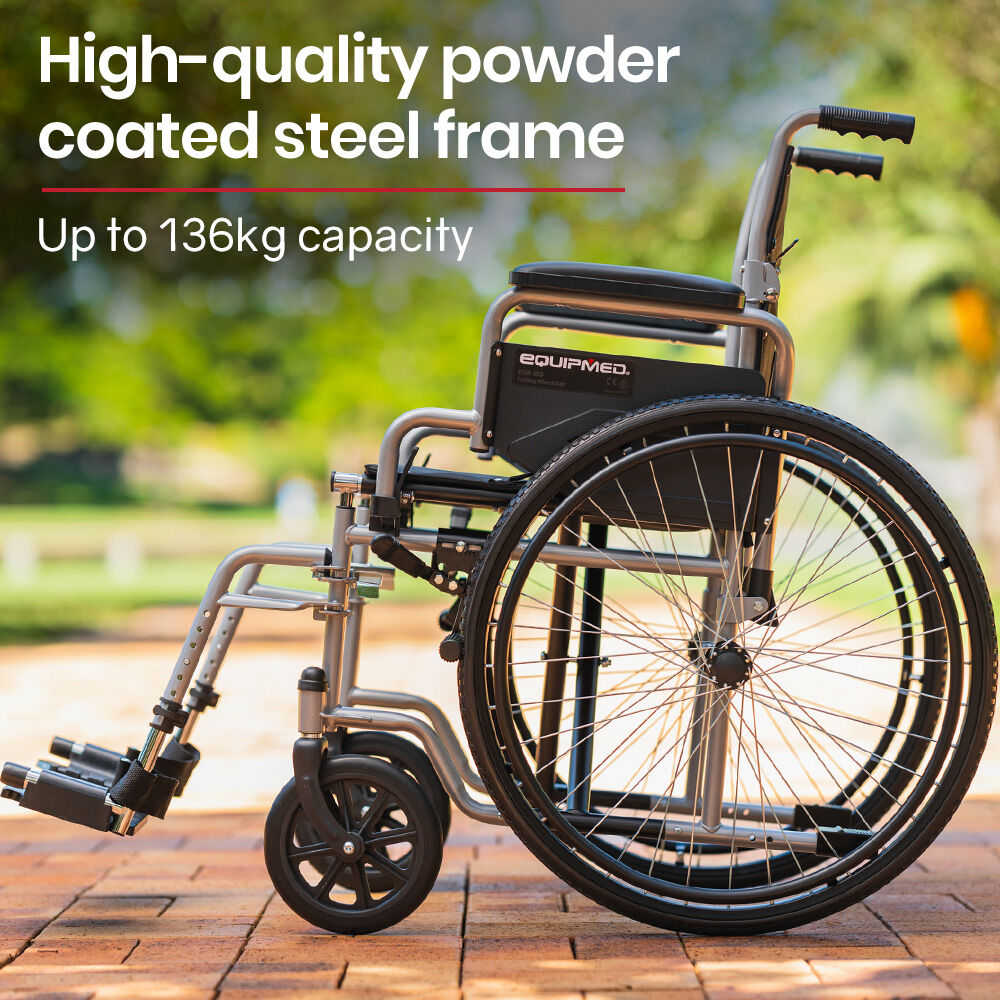 EQUIPMED Cruiseline 24' 136kg Capacity Retractable Armrests Folding Wheelchair - Grey