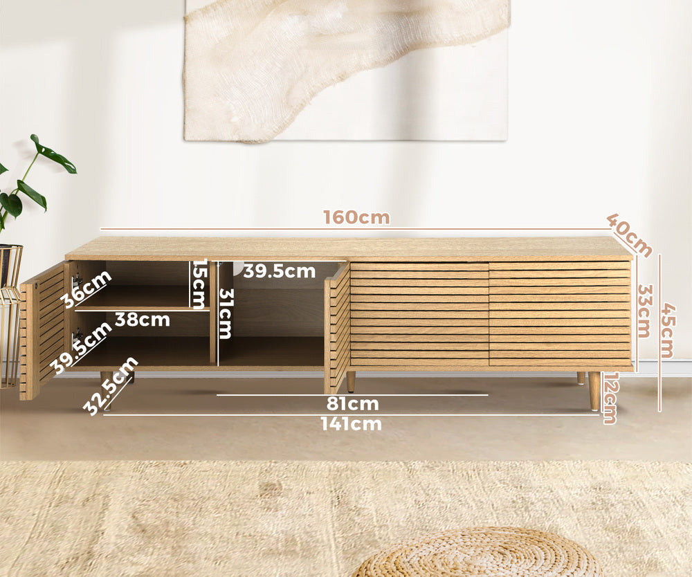 Oikiture TV Stand Cabinet Entertainment Unit Unique Door 160CM